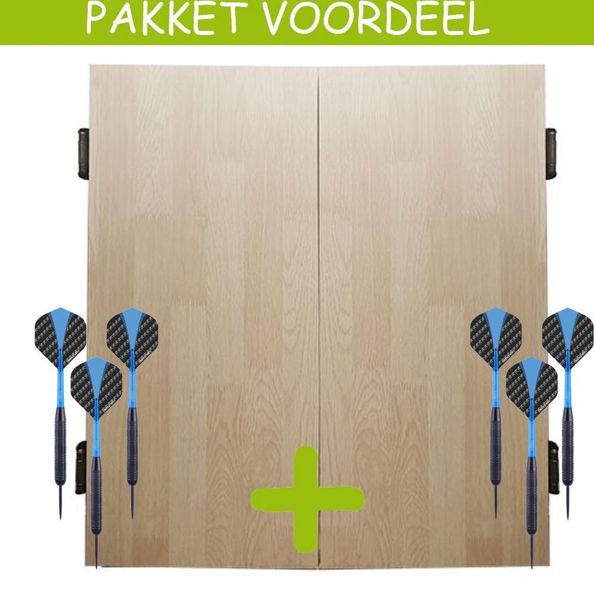 Deluxe Dartkabinet Light Oak  + 2 Sets Black Brass